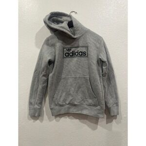 ADIDAS Gray Sweatshirt Hoodie Long Sleeves Black Lettering Size L